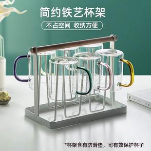 客厅一人一色凉水杯带把手耐热喝亿恒 忆壶茶玻璃杯家用水杯子套装