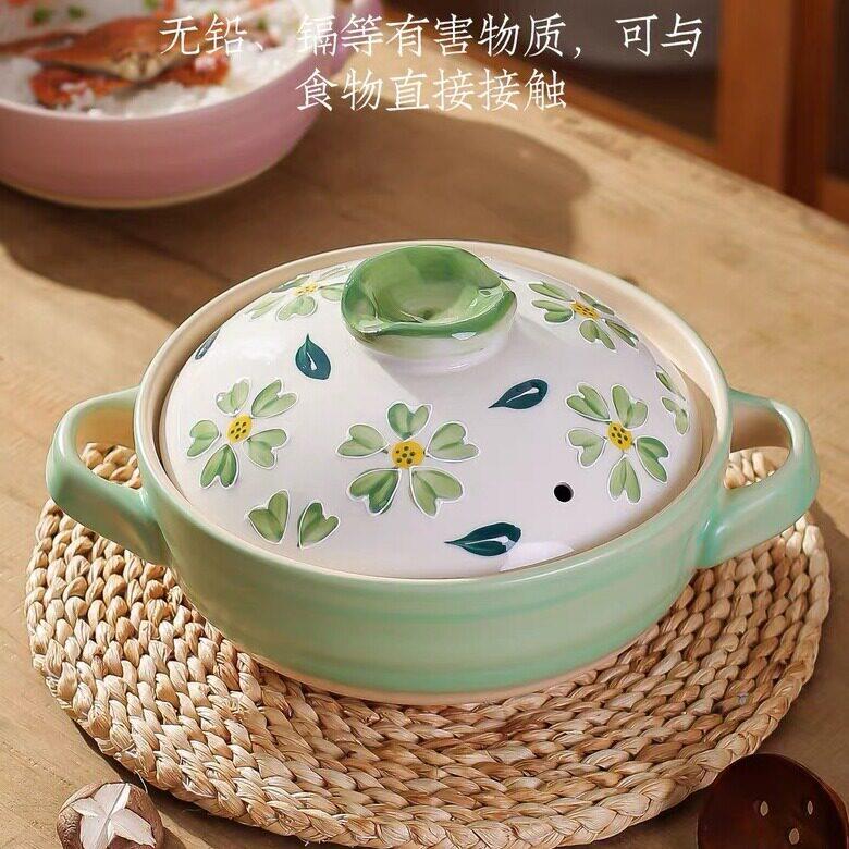 浮雕繁花健康砂锅煲家用燃气煲仔饭耐温干烧不易裂陶瓷锅炖锅汤锅
