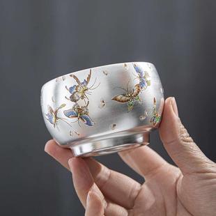 礼品单杯陶瓷茶碗文创品茗主人杯礼盒 纯银茶杯创意国潮茶杯中式