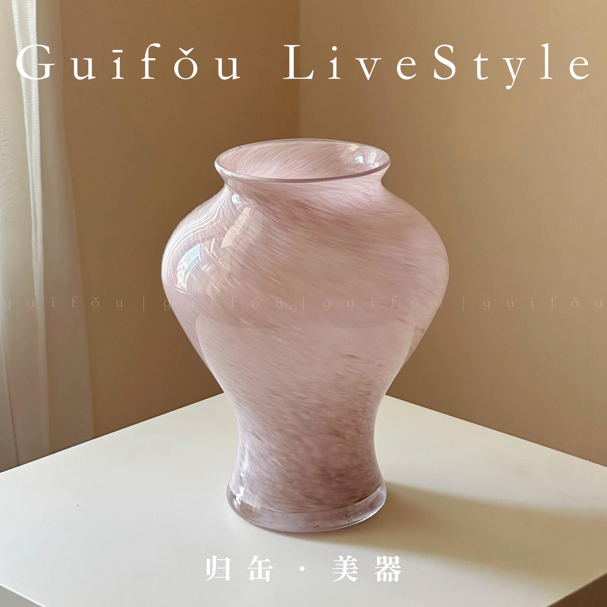 归缶超好看粉红色百合玫瑰水培琉璃玻璃花瓶轻奢高级设计感小众