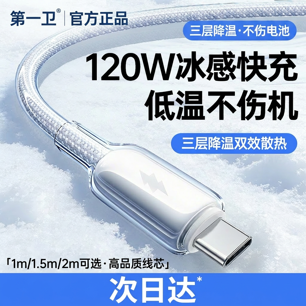 第一卫typec充电线120W超级快充适用华为小米苹果iPhone16/15 OPPOvivo荣耀mate数据线低温不伤机2m安卓