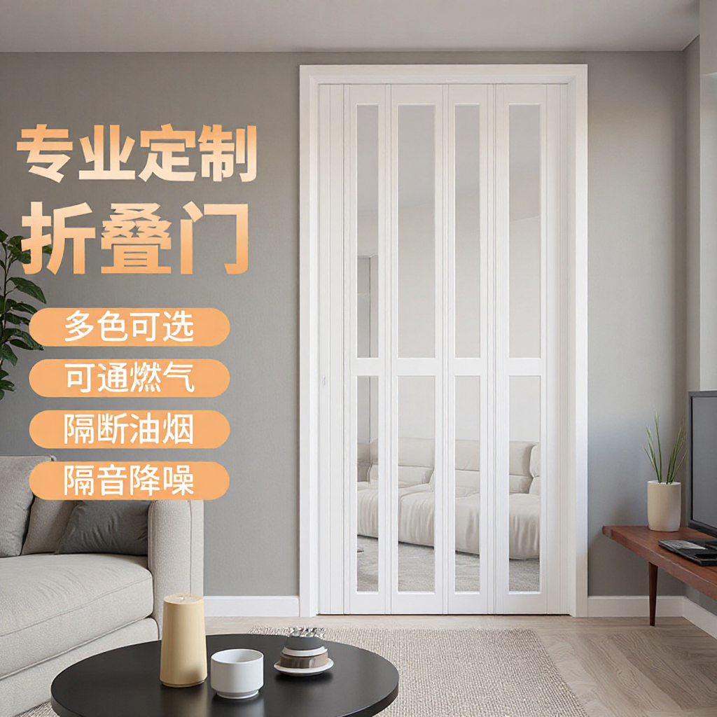 pvc折叠门伸缩推拉塑钢厨房卫生间隔断帘防火折叠式现代简约