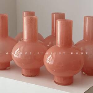 粉色潮色玻璃鲜花插花复古大花瓶家居摆件客厅中古