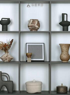 侘寂风样板间装饰品组合客厅玄关摆设陶艺花瓶茶叶罐书房书柜摆件