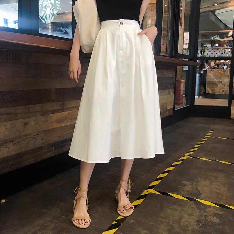 欧洲站白色半身裙女小个子2025年夏季新款中长版高腰显瘦a字伞裙