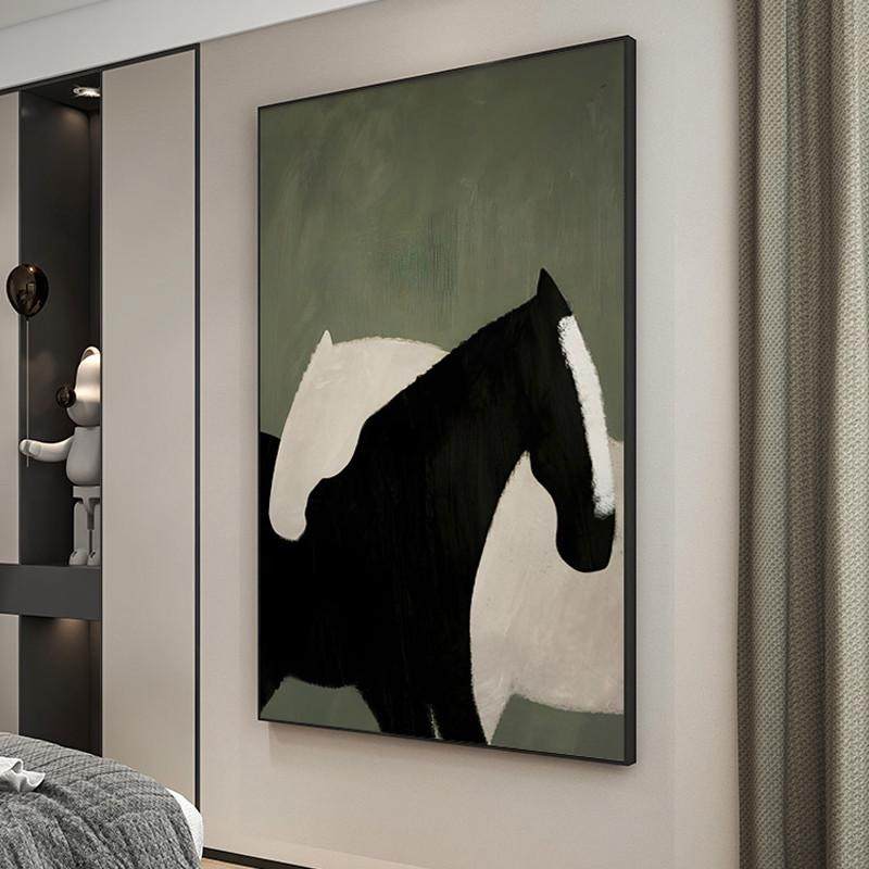 装饰画挂画风墙客厅骏马侘玄关绿色高端奢壁画背景沙发轻寂过道,家居饰品,现代装饰画,淘宝优惠券,粉丝福利购,淘宝优惠卷