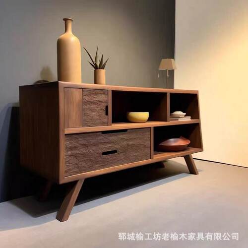 老榆木餐边柜靠墙储物柜民宿茶室博古架实木复古收纳柜客厅储物柜