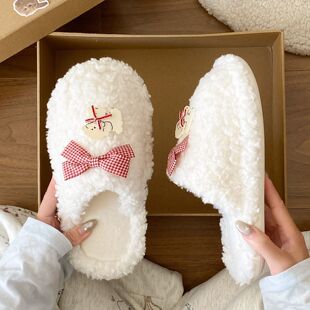 棉拖鞋女冬天爱平底轻便耐磨卡通室内居家外穿毛毛半包拖鞋冬季