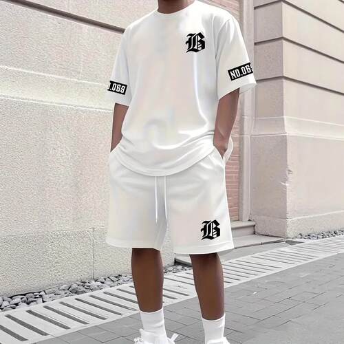 Men's Letter Print Round Neck Crewneck Fitted T-Shirt Soft