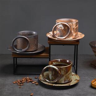 咖啡杯碟套装创意下午茶陶瓷杯复古手作浓缩咖啡杯粗陶牛奶早餐杯