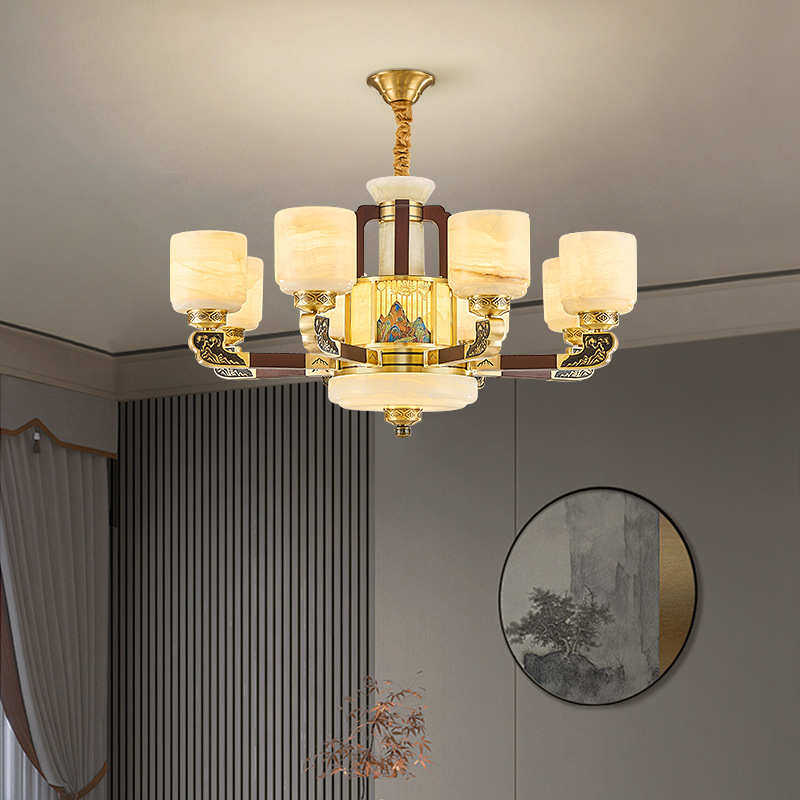 全铜玉石吊灯新中式客厅灯中国风别墅酒店大堂实木灯具大气中山灯,家装灯饰光源,客厅吊灯,淘宝优惠券,粉丝福利购,淘宝优惠卷