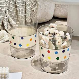 卫生间厕所收纳桶奶油风收纳桶筒 PET透明垃圾桶ins卧室客厅新款