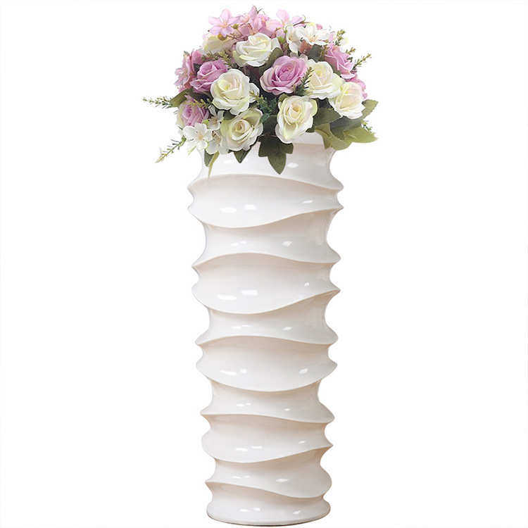 简约横纹玻璃钢落地大花瓶家居客厅酒店玄关摆件欧式软装饰品花器