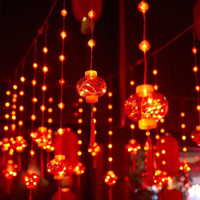 led小彩灯闪灯串灯流苏红灯笼春节新年家用过年庭院布置装饰挂灯