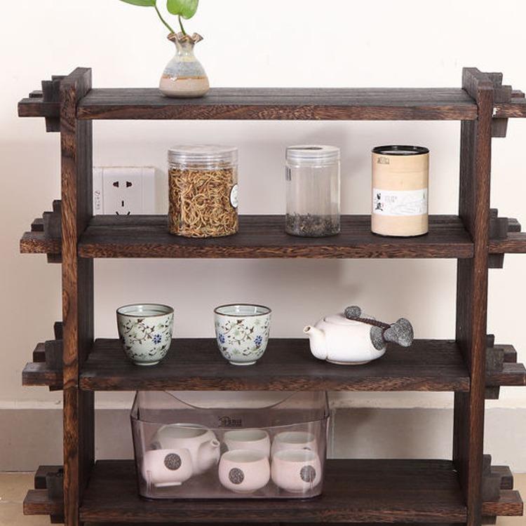 实木烧桐木茶杯架茶道茶棚茶具架置物架小形博古茶壶收纳架