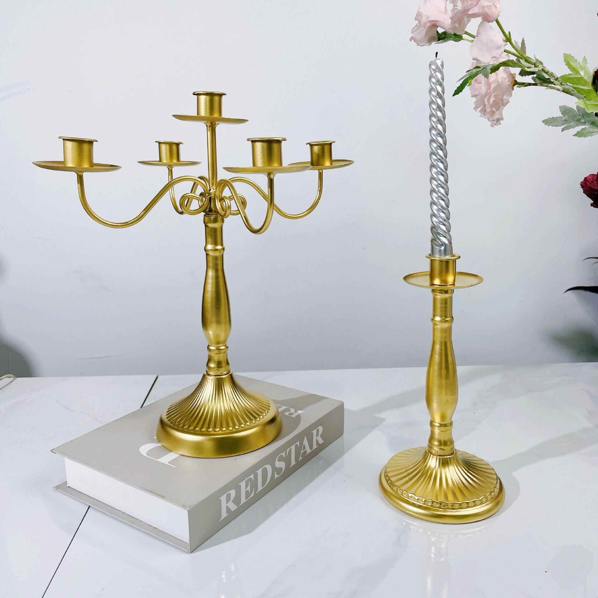 跨境复古美式餐桌烛台婚礼装饰金属蜡烛杯浪漫烛光晚餐蜡烛台摆件