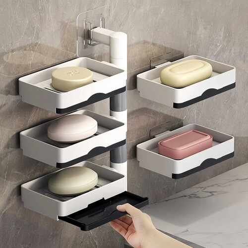 Wall-mounted soap holder with a rotating, no-drill design fo