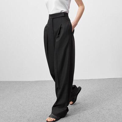 Black floor length wide leg trousers with high waist and