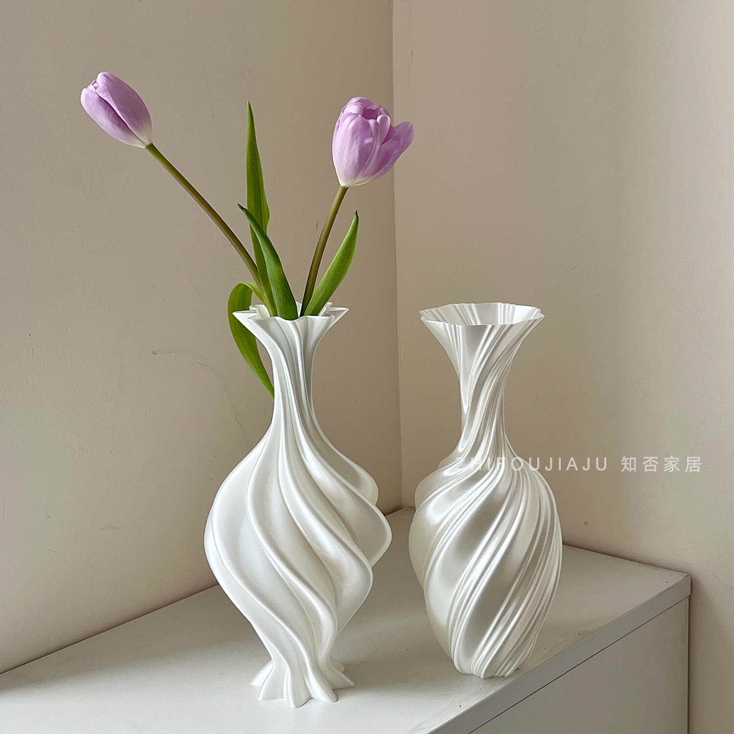 3D打印花瓶摆件丝绸白花器客厅茶几新中式高级感插花瓶水培装饰品