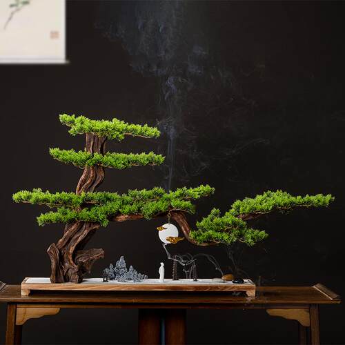 仿真迎客松盆景玄关客厅摆件罗汉松盆栽大型绿植物假松树造景