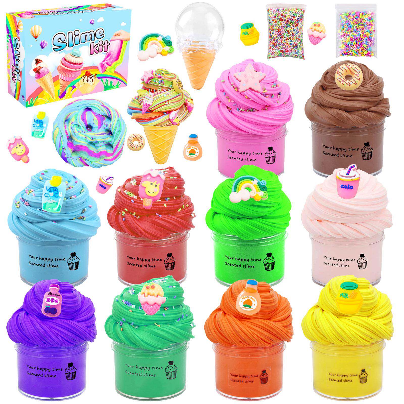 AMZ跨境SLIME KIT 黄油泥泡芙胶slime手工制作diy彩泥玩具棉花泥
