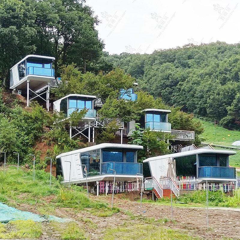 悬崖酒店抗震防风钢结构智能太空舱客房网红新款铝板保温民宿