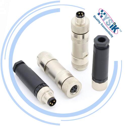 M8插头 4芯 尼龙IP67防水连接器 航空插头 直头镀金车针 铜外壳