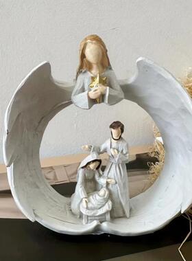 创意天使一家人雕塑摆件家居客厅酒柜书柜梳妆台桌面装饰工艺品