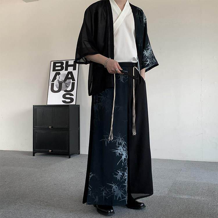 新中式国风水墨竹子印花改良汉服宋裤汉元素明制唐装套装男女同款
