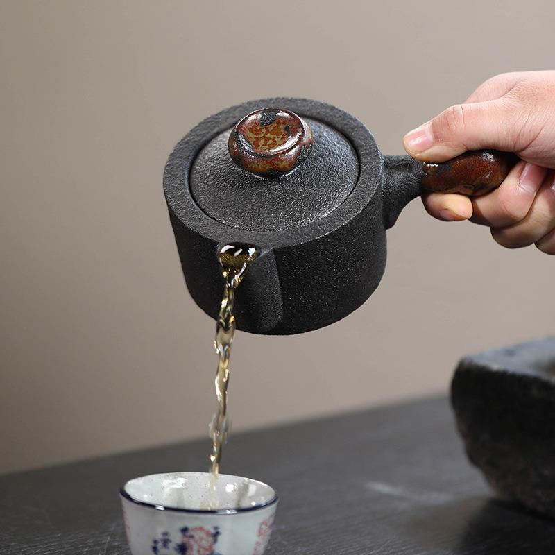 宜兴紫砂壶茶具公道杯有柄分茶器还原柴烧手工手捏侧把公杯煮茶器