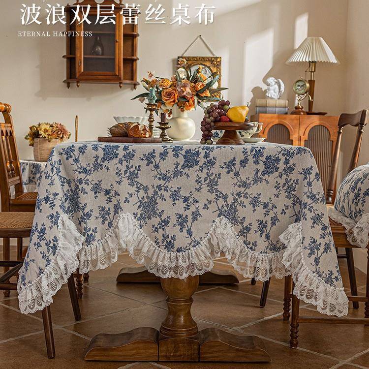 田园复古法式长方形蕾丝桌布房间装饰文艺小清新棉麻日式餐桌盖布