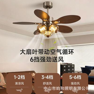 法式中古客厅风扇灯美式复古实木玻璃餐厅护眼吊扇灯静音电扇灯具