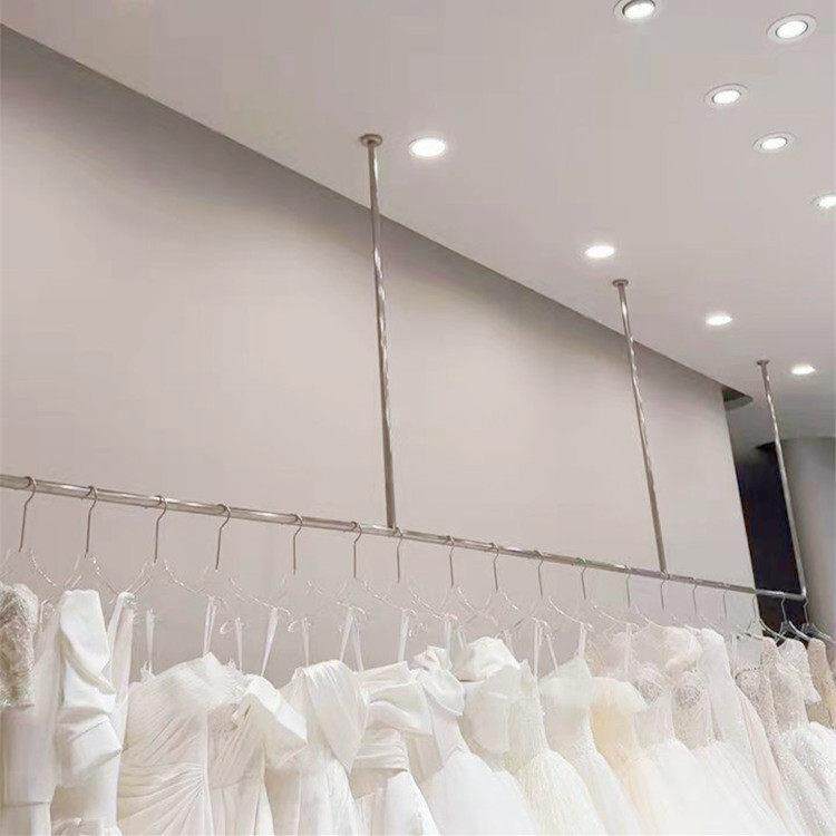 不锈钢婚纱悬挂吊架拉丝银照相馆礼服u型挂衣杆高档服装店货架定