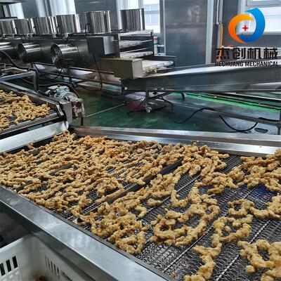 不粘网带猪肉条油炸设备 预制菜小酥肉预炸复炸工艺整套设备
