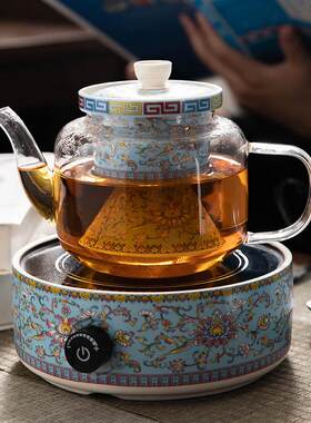 珐瑯家用彩玻璃煮茶器套装网红茶具蒸煮茶壶陶瓷黑晶炉耐热蒸汽壶
