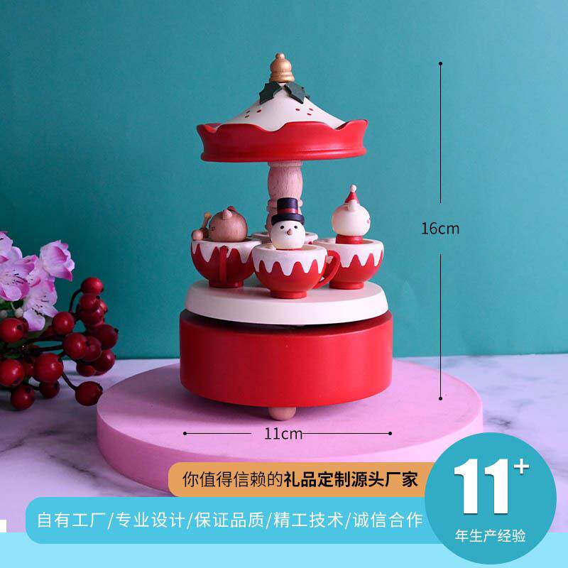 圣诞节日音乐盒盒机械升降圣诞节老木人头八音红色卡通铃儿响叮铃