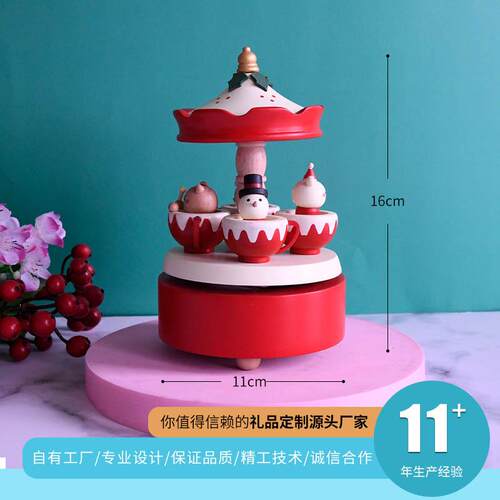 圣诞节日音乐盒盒机械升降圣诞节老木人头八音红色卡通铃儿响叮铃