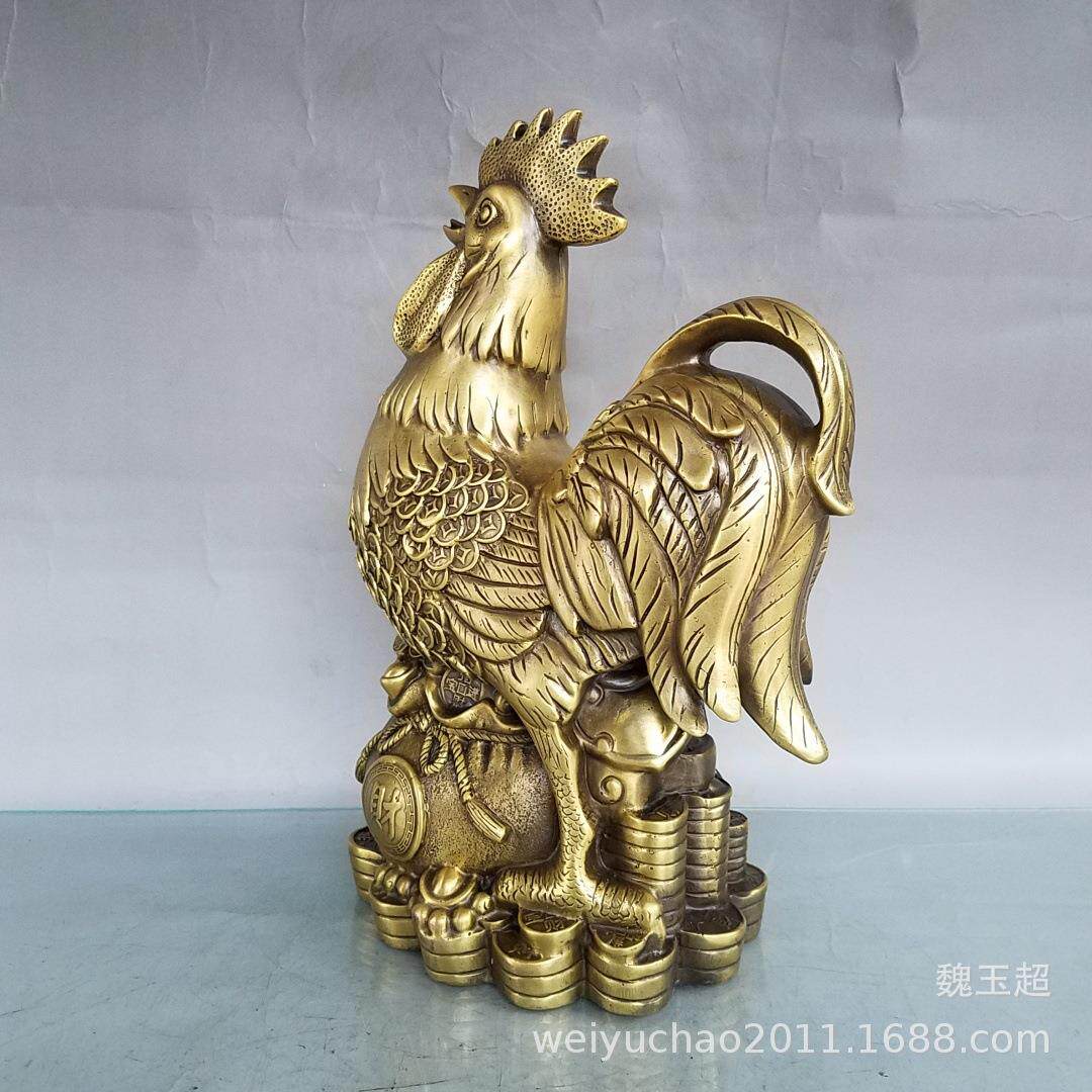 纯铜福财如意鸡家居摆件客厅金钱财字鸡办公室装饰品金钱元宝鸡