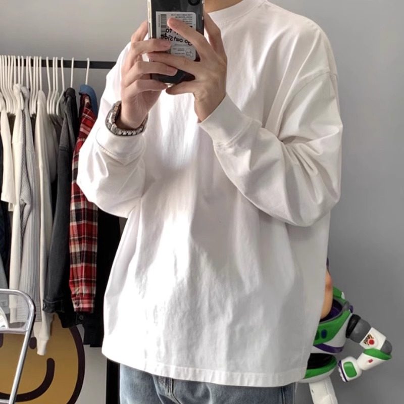 特大码300斤重磅纯棉基础款纯色长袖T恤男女内搭宽松春秋季打底衫