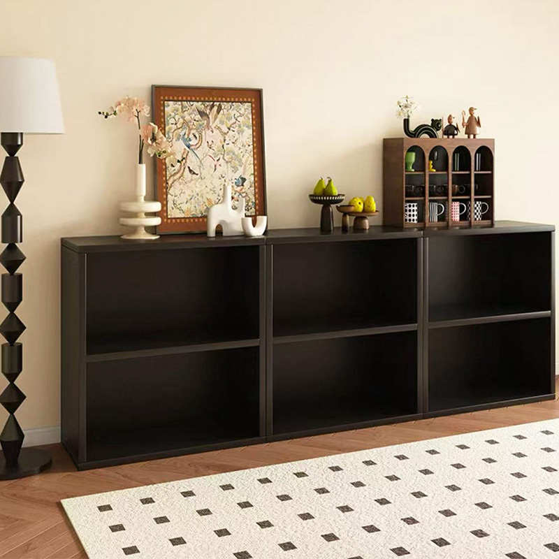 书架置物柜靠墙黑色格子柜客厅长条柜收纳储物柜一体卧室书柜矮柜