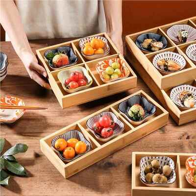 盘九宫格木菜盘日式拼盘烤肉店竹质具餐火锅蔬菜食材盒配菜BJT分