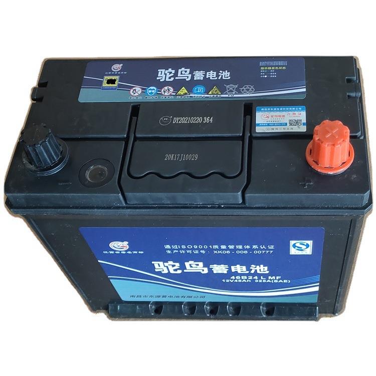驼鸟蓄电池46B24L下固定厂家直供 12v45a 铅酸蓄电池