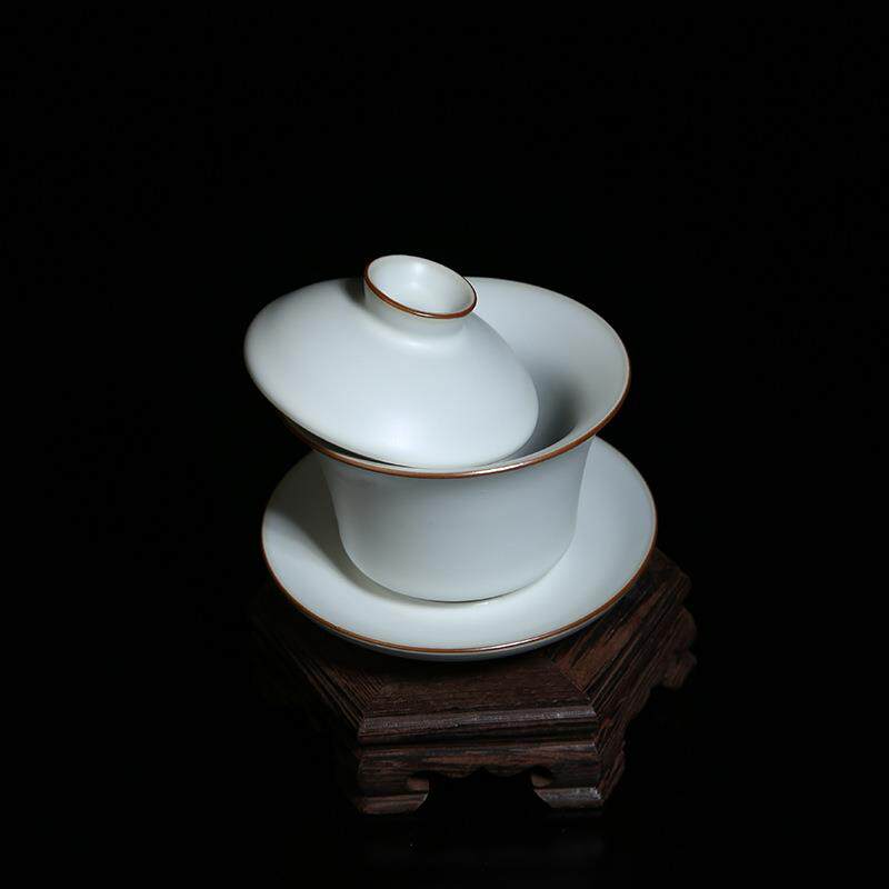 汝窑汝瓷汝州陶瓷茶碗泡茶三才不烫手古风家用月白色单个盖碗