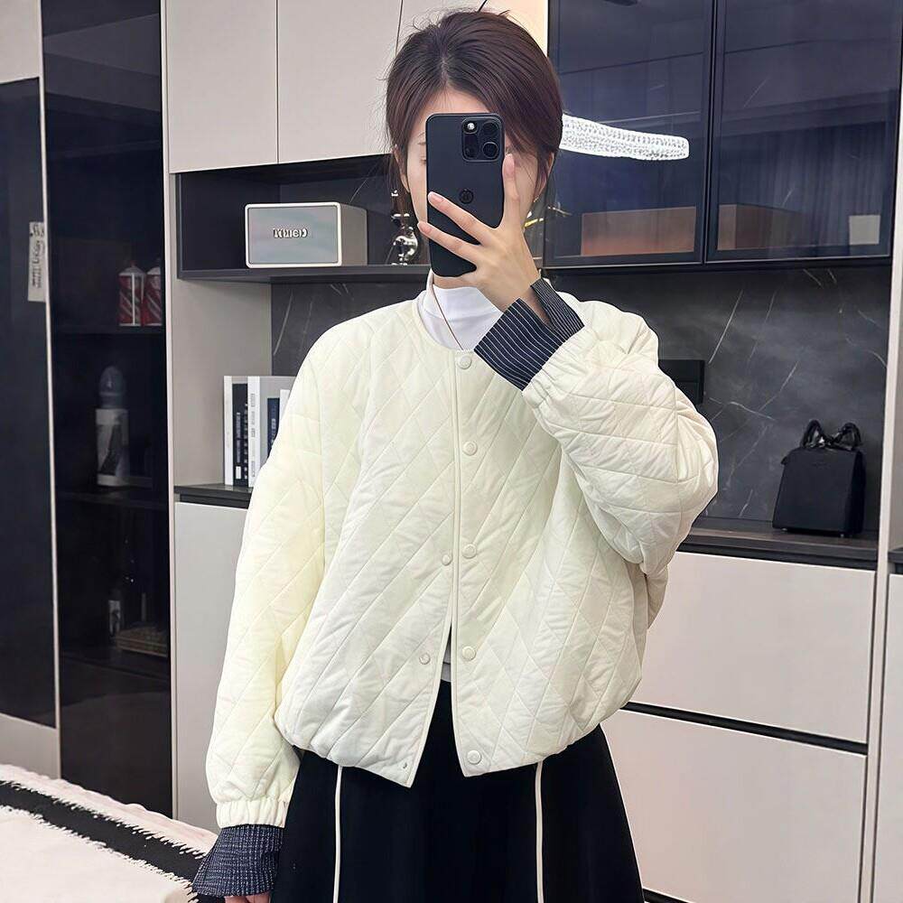棒球服短外套女2026春秋新款加厚时尚简约薄款小棉衣加棉外套女