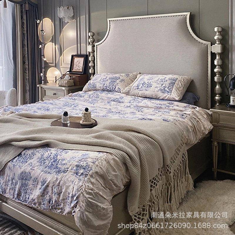 美式乡村莫里印象高端时尚实木大床主卧卧室轻奢做旧高背公主婚床
