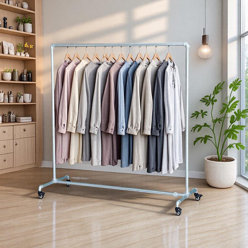服装展示架陈列挂衣架直播间带轮水管晾衣杆移动落地式摆摊龙门架