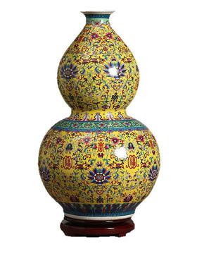 万寿无疆大葫芦瓶景德镇陶瓷器中式花瓶家居客厅装饰工艺品摆件