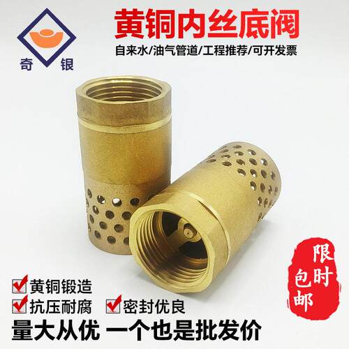 奇银全铜底阀水泵抽水机底阀1寸dn25 100水管过滤单向阀逆止回阀