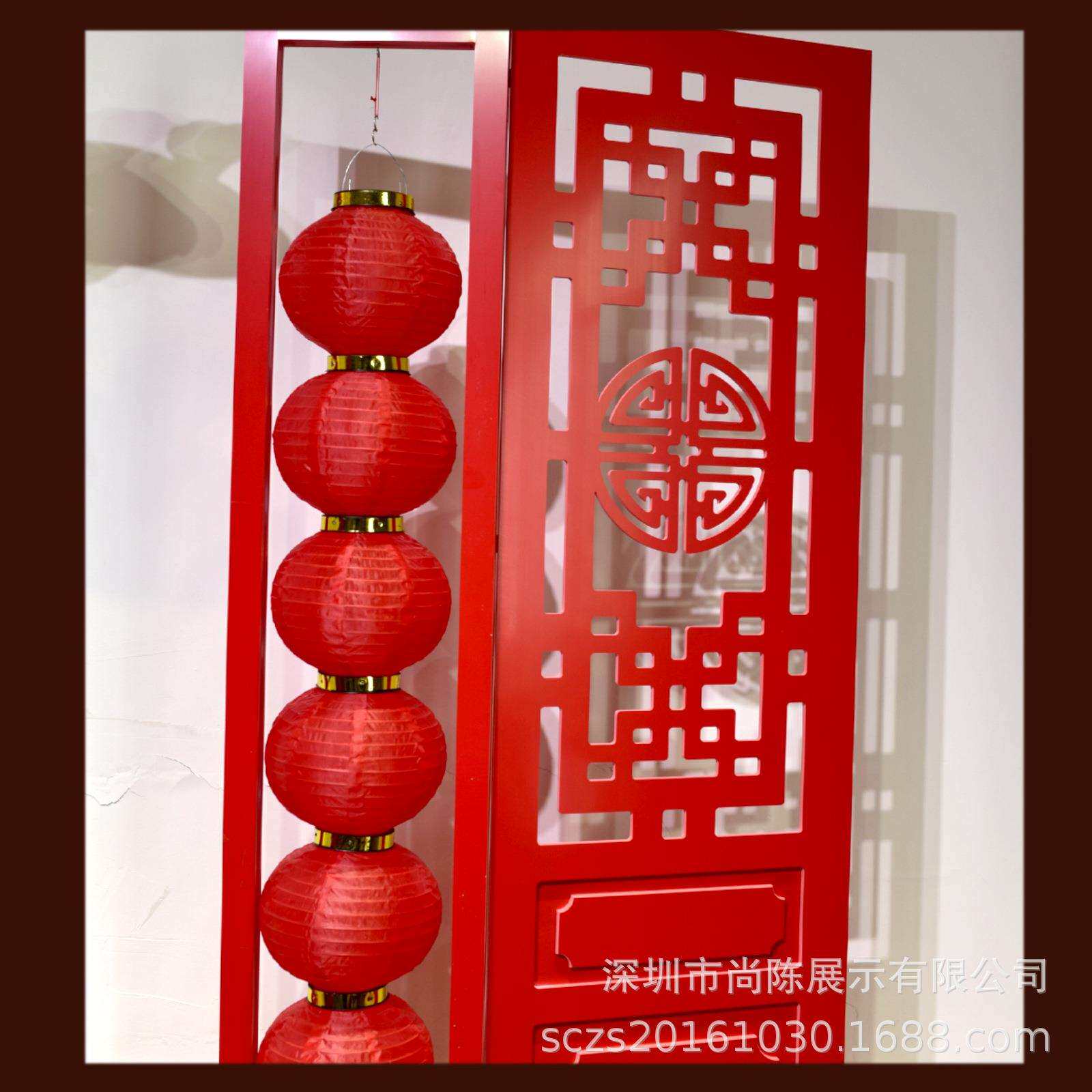 新年橱窗年年有鱼跃龙门中式格栅古风春节红灯笼商场展示陈列布置
