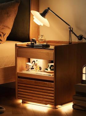 星木诺/伴晚充头柜/床实木能无线58630电复古床边柜日式收纳置物